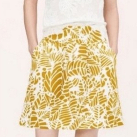 Loft Yellow and White Botanical Print Linen Blend Skirt with Pockets - Picture 6 of 6